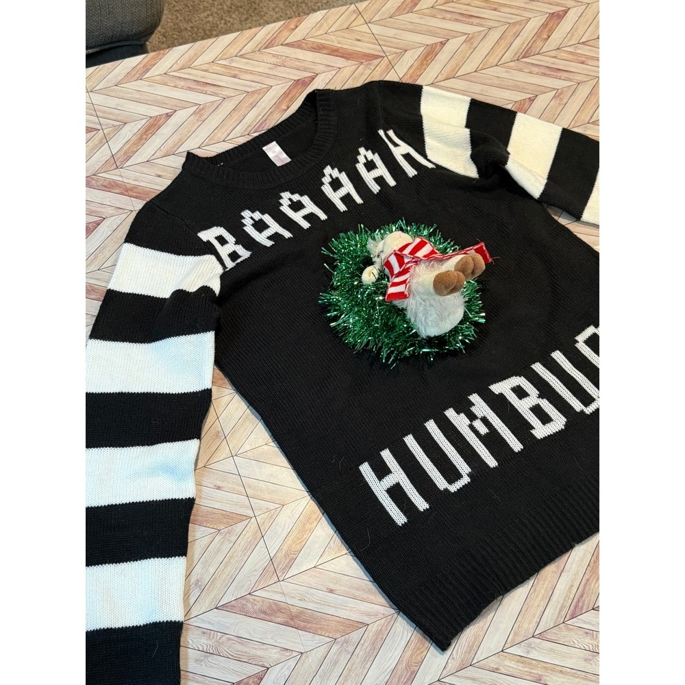 No Boundaries Kids BAAAH HUMBUG Ugly‎ Christmas Sweater L 11-13 Black Holiday - Picture 2 of 8